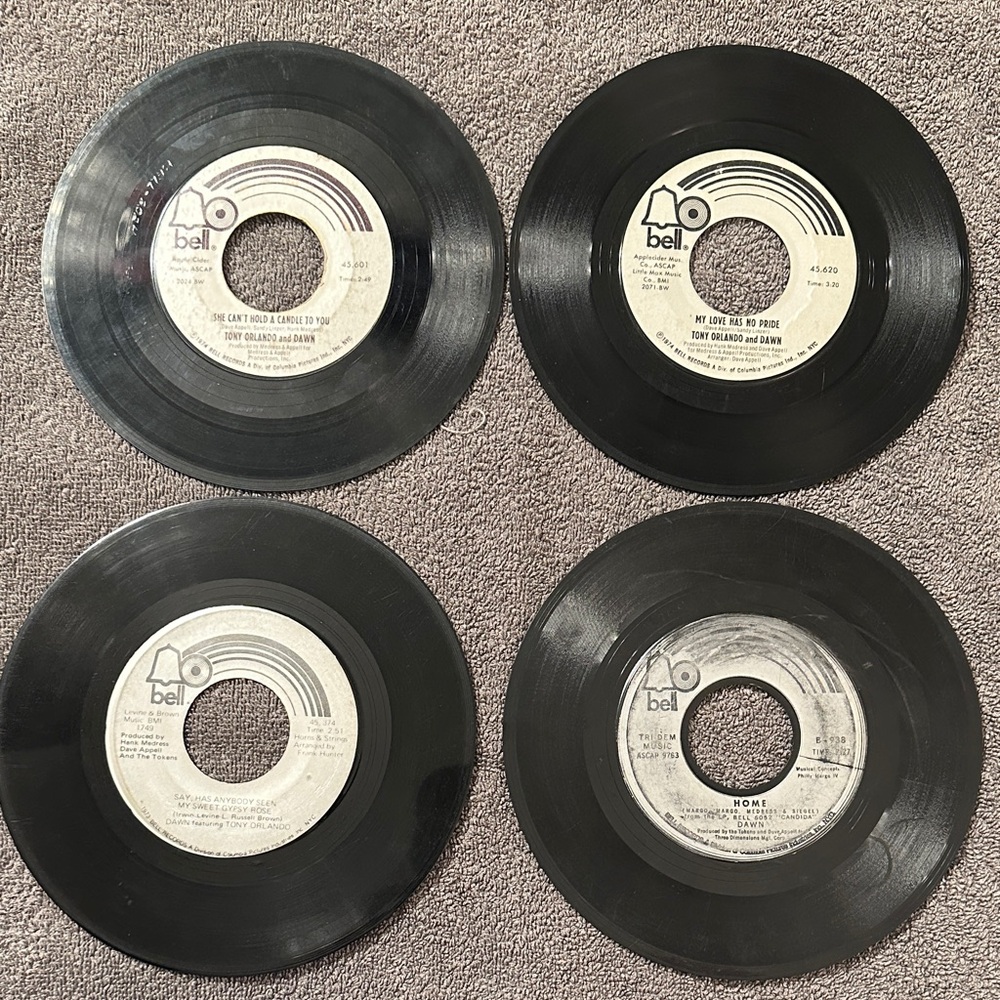 Vintage 1970’s Tony Orlando and Dawn 45RPM Vinyl Records ~Set of 4
